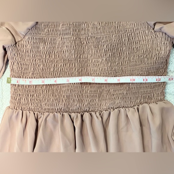 SHEIN Khaki Square Neck Shirred Ruffle Hem Dress- Size M - Picture 11 of 13